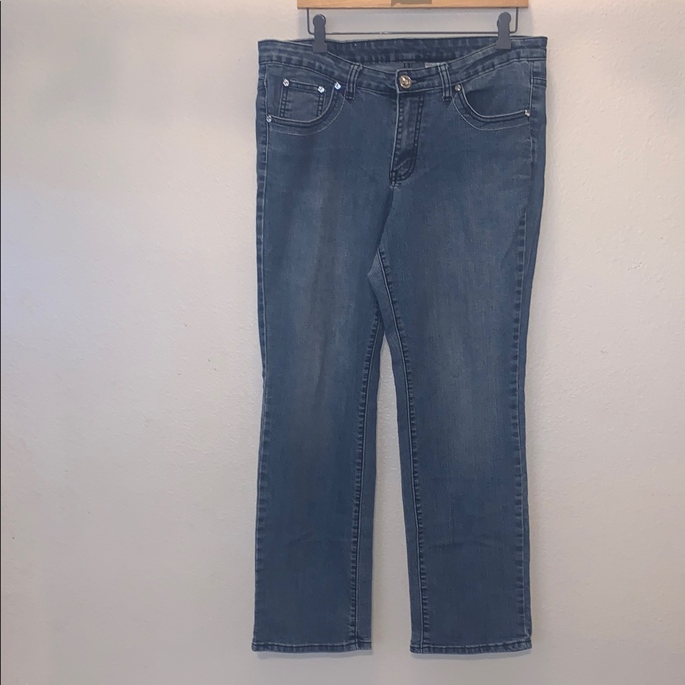 Womens Cool G Bling Embellished Straight Leg Blue Denim Jeans Size 16